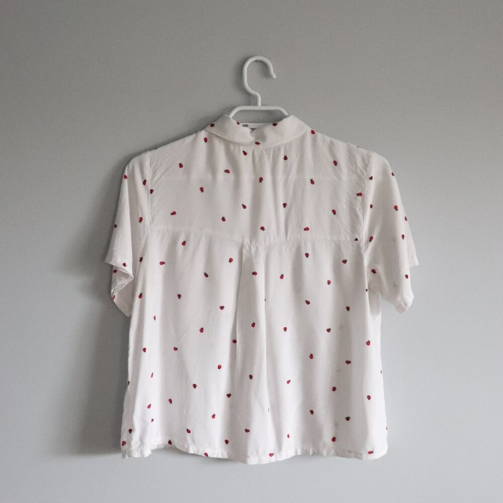 Japna Ladybug Button-Down Collared Blouse Red White Top Size S - Picture 3 of 14